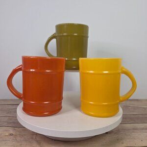 Vintage Anchor Hocking Fire-King Stacking Milk Glass Mugs Set Of 3 In Olive Oran